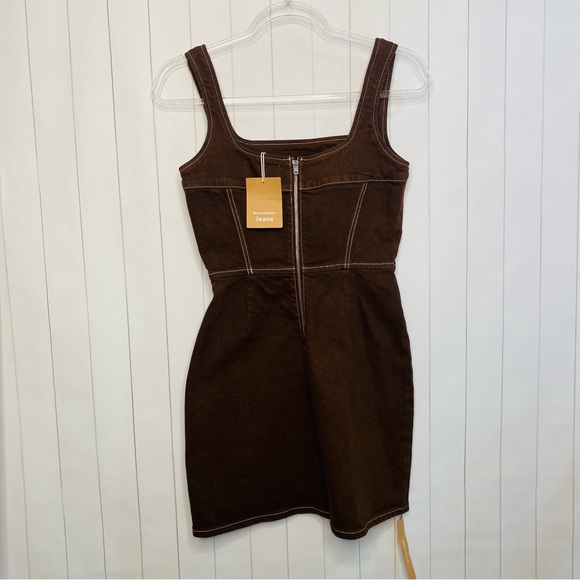 Reformation Davies Bustier Cafe Brown Denim Mini Dress NWT 2 Small Western Rodeo - Picture 5 of 9